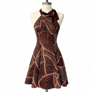 Steve Madden Brown and Orange Geometric Print Halter Dress-sz 6